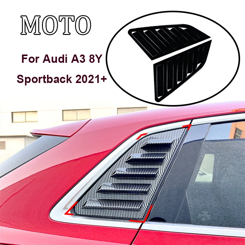 Glanzend Zwart Venster Driehoek Louvre Haaienkieuw Vormige Achterruit Decoratieve Venster Vent Sticker Voor Audi A3 8Y Sportback 2021 +