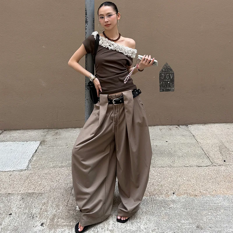 2025 أنيق الشارع الركود واسعة الساق التطهير وزرة مستقيمة فضفاضة المضادة للتجاعيد المظلي السراويل #3