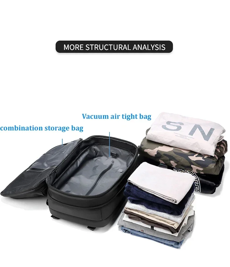 Sac à dos de voyage extensible pour hommes, sac de compression sous vide, sacs à dos pour ordinateur portable, affaires, grande capacité, sac à dos scolaire avec poche pour chaussures