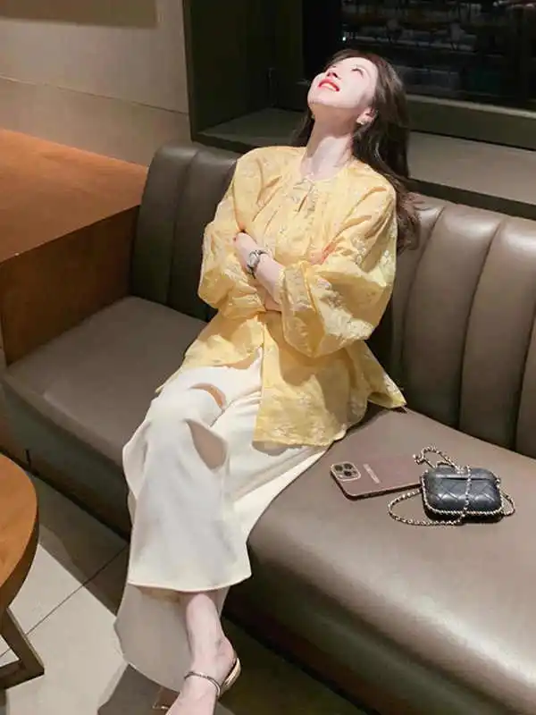 레트로 엘리 고급 자수 자외선 차단 여성 여름 독특하고 아름다운 슬림핏 아우터웨어 탑