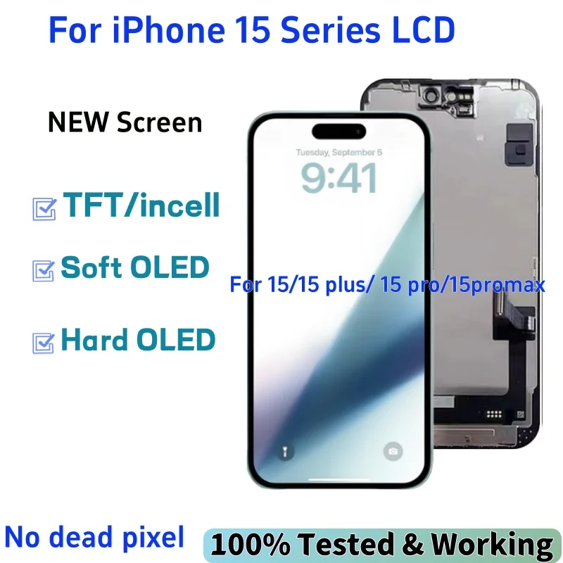 TFT OLED Display For iPhone 15 Pro Max 15 Plus incell LCD Support 3D True Tone Touch Screen Replacement Digitizer Assembly