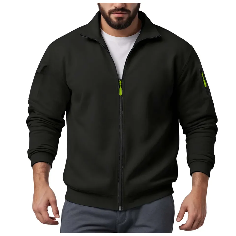 Casual Men's Zip-Up Hoodie Trendy Streetwear Loose Fit Sweatshirt Coats No Hood Streetwear Long Sleeve Casual Sportswear