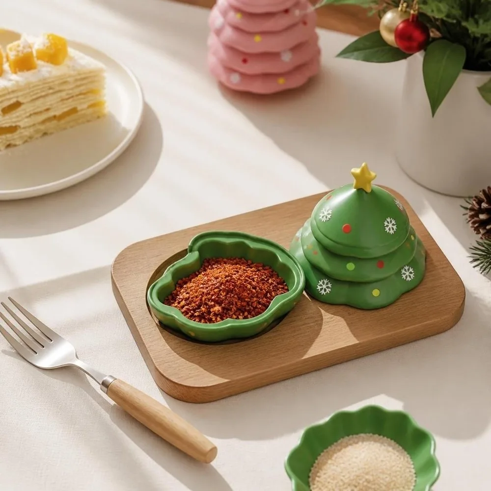 Unique Plastic Christmas Tree Dipping Dish Durable Ornaments Mini Fruits Bowl Dustproof Sauce Dish Kitchen