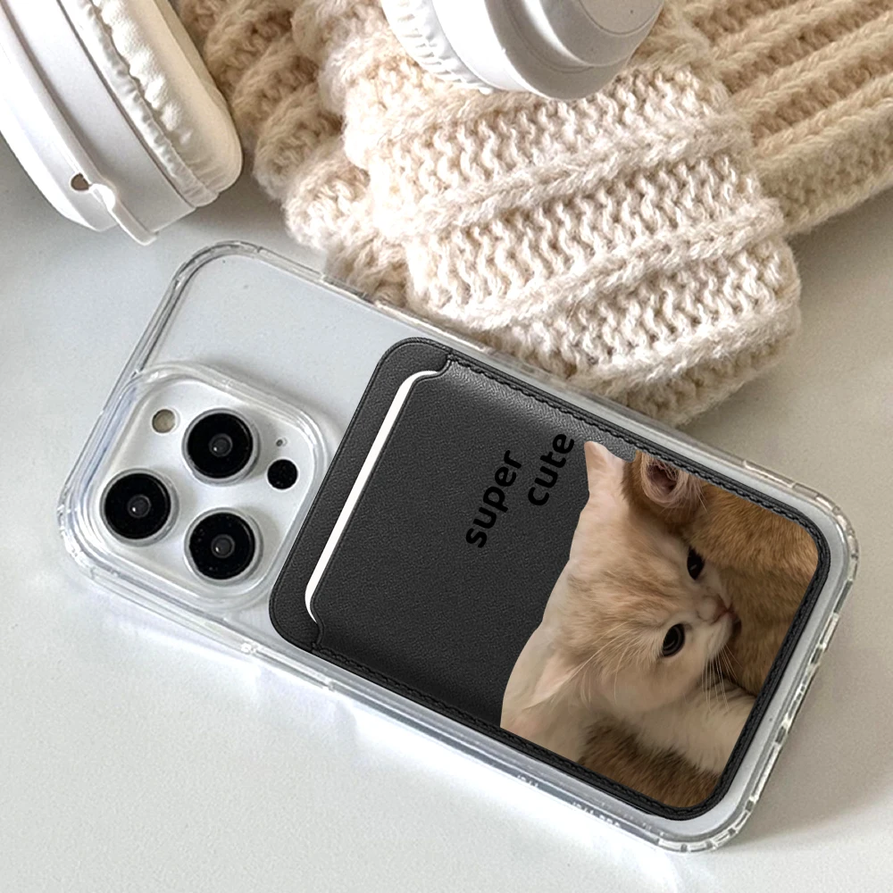 Paar-Kätzchen-Design Leder-Kartenhalter INS Geldbörse Telefonkartenhalter für Magnetische Hülle Geeignet für alle iPhone Magsafe Karten-Handytaschen – Detail 4