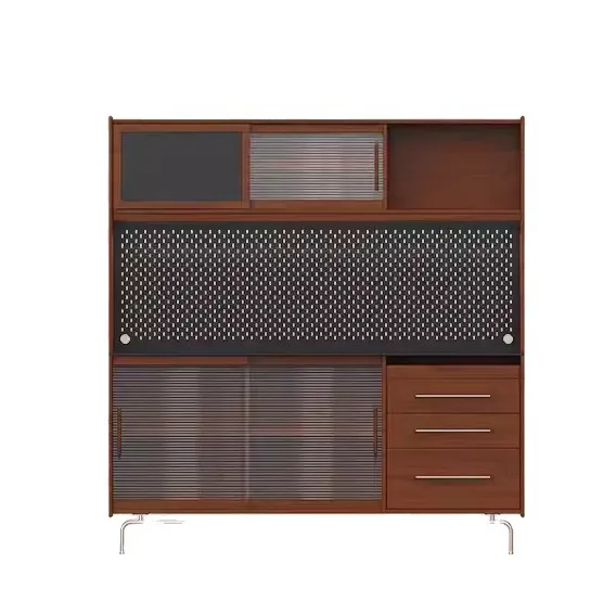 

Multi-functional Solid Wood Dining Side Cabinet, Household High Cabinet Integrated with Wall, Kitchen Wine Cabinet Storage