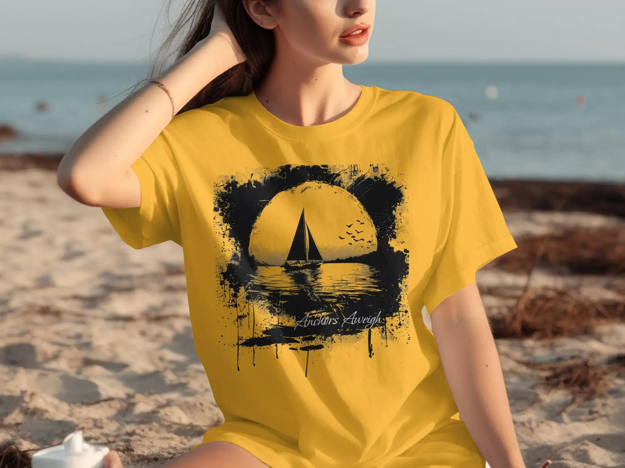 Anchors Aweigh Sailboat T Shirt Nautical Design Vintage Sailing Ocean Lover Seafarer Boat Enthusiast Casual Top