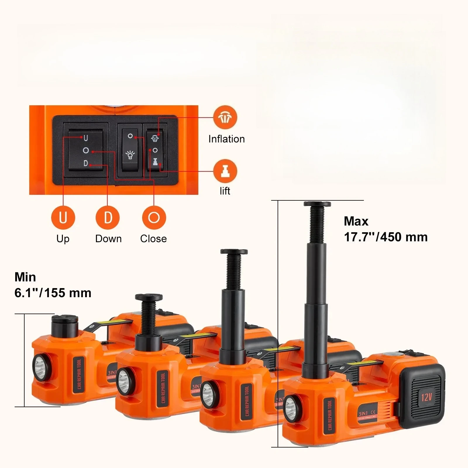 

Электрический гидравлический домкрат SIHAO 5 тонн/11023 с ударным гайковертом и насосом для подкачки шин для внедорожников, грузовиков, седанов - быстрая замена шин