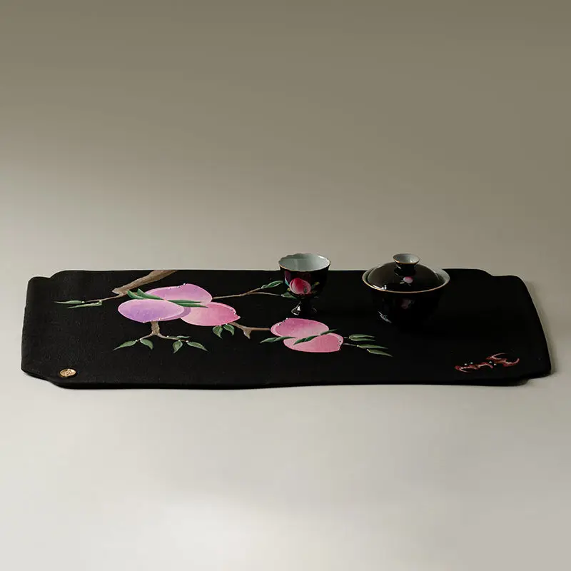 Premium hand-painted peach, high-end tea party, new Chinese creative tea table, mat high-end table flag tea ceremony accessories