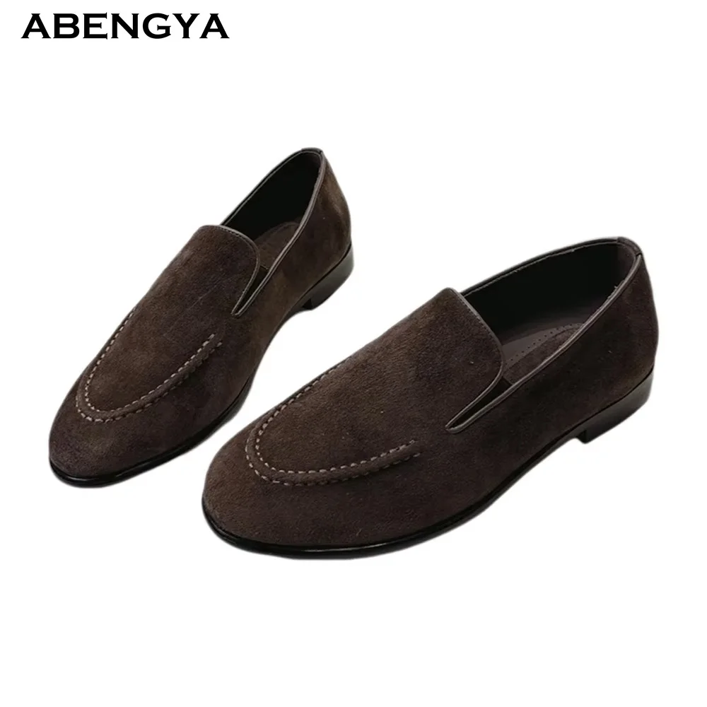Autumn New Suede Flat Loafers Men Round Toe Mules Flat Shoes Designer Casual Party Vacation Shoes For Men Driving Walking Shoes