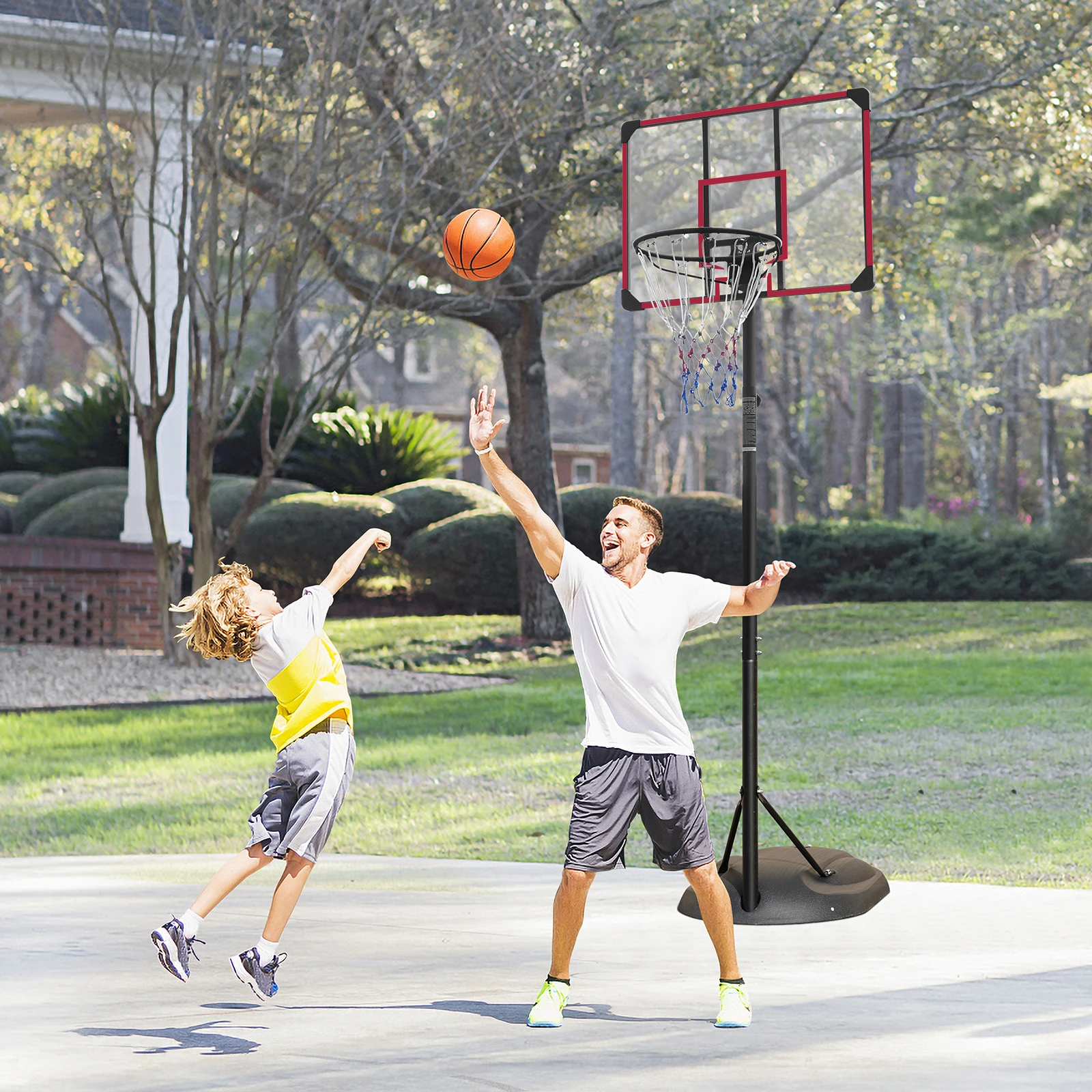 Portable Basketball Hoop System Stand Height Adjustable 7.5ft - 9.2ft with 32 Inch Backboard and Wheels for Youth Adults Indoor