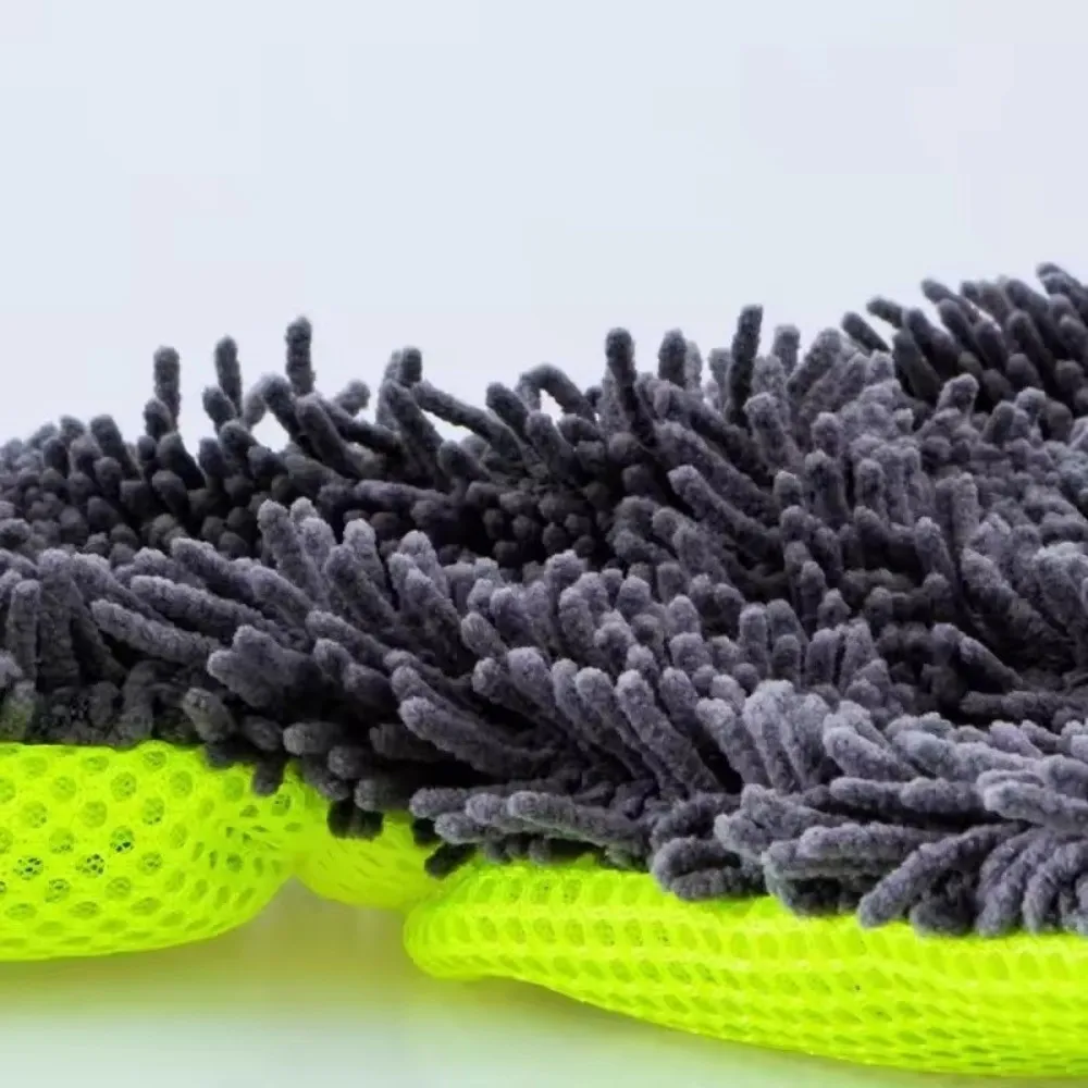 Double-Sided Car Wash Gloves Waterproof Layer 5-Finger Structure Chenille Cleaning Gloves Absorbent Coral Velvet Texture