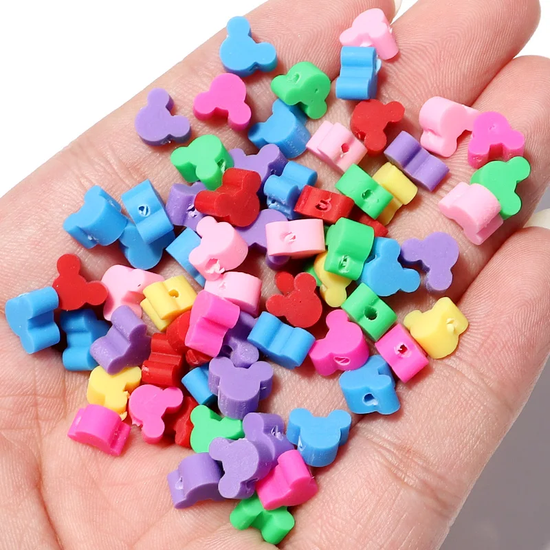 50Pcs/Lot  6×8mm Polymer Clay Beads Colorful Mickey Shaped Cross Hole Beads Diy Cute Bracelet Necklace Jewelry Accessories