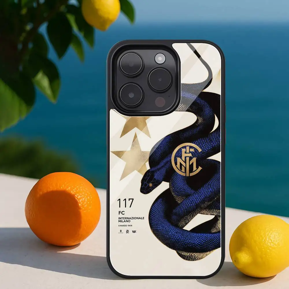 I-Inter m-milano 117. ° aniversario funda de teléfono moda Ins funda de teléfono para IPhone 16 15 14 13 12 11 Pro Max brillante HD cubierta dura de PC