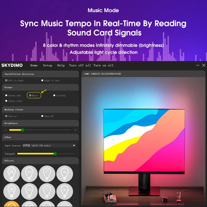 Wciągająca listwy RGB LED do synchronizacji kolorów ekranu Monitor do komputera listwa oświetleniowa podświetlenia oprogramowania do sterowania