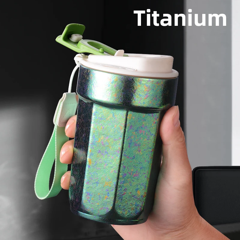 Titanium Coffee Mug Vacuum Flasks Tumbler Cup 400ML with Strap Thermos Termos Double Wall Insulated Gourd Titane Titanic Bottle