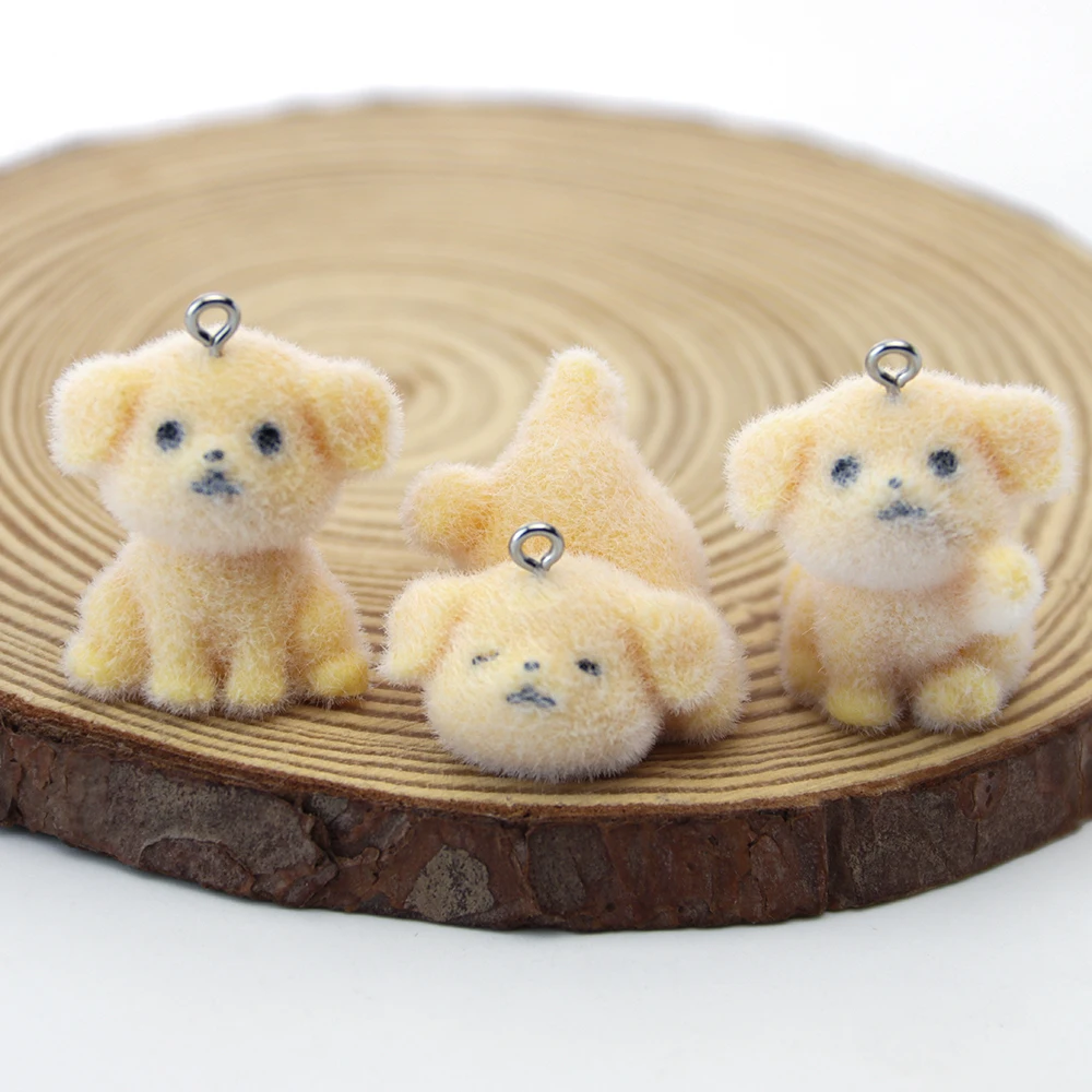 20Pcs 3D Resin Flocking Puppy Charms Plush Dolls Dog Pendant for Necklace Earrings Keychain Making DIY Jewelry Accessories