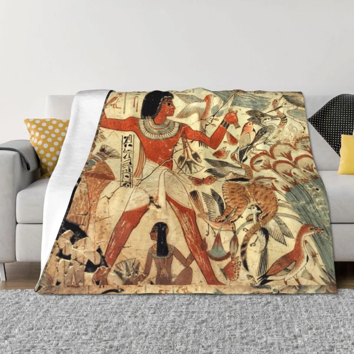 

Ancient Egyptian Couple Hunting Throw Blanket Vintage Sofa blankets and throws Heavy Blankets