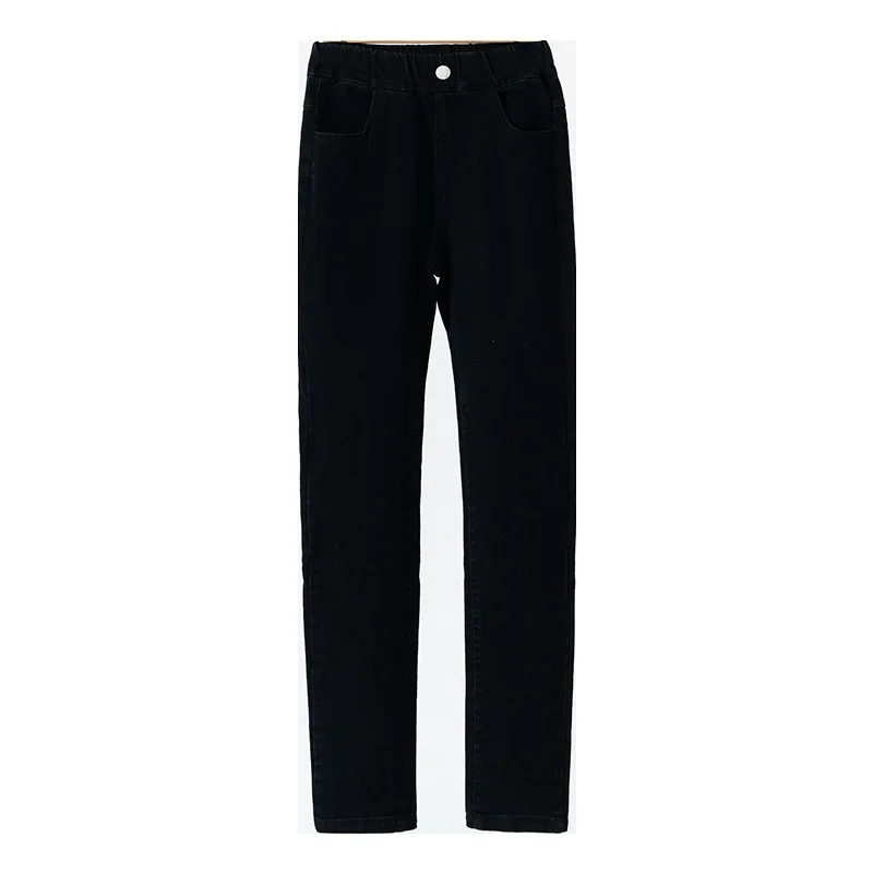 Girl Winter High Waist Insulate Skinny Jeans For Kids Black Blue Thermal Close-fitting Denim Pants Child Leggings Jeans Trousers