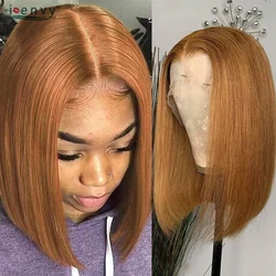 VideoShort-Perruque Bob Lace Front Péruvienne Naturelle, Cheveux Lisses, Blond, Orange, Bordeaux, Rouge, 13x1, Partie Transparente