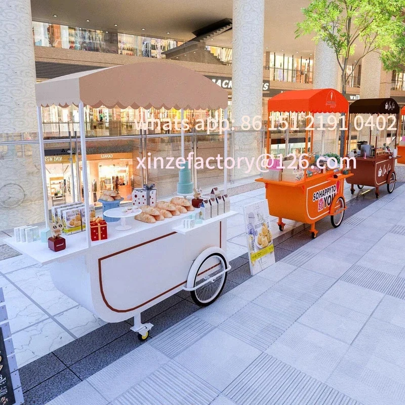 Customizable Wrought Iron Mobile Retail Cart, Multifunctional Vending Station For Mall Street Commercial Display Stall Unit