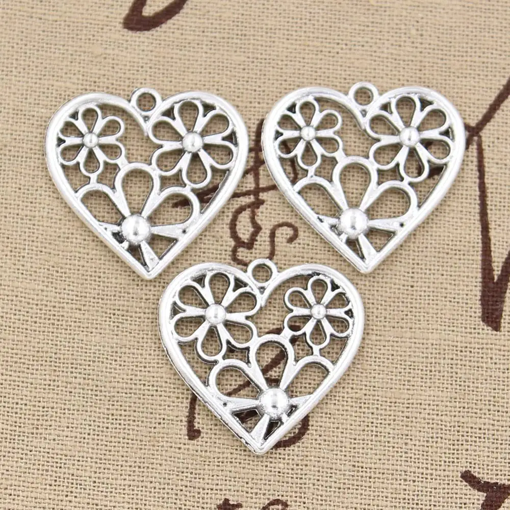 10 sztuk Charms serce z kwiatkiem 29x29mm ręcznie wykonany wisiorek Making fit, w stylu Vintage TibetanBronze, DIY na naszyjnik bransoletka