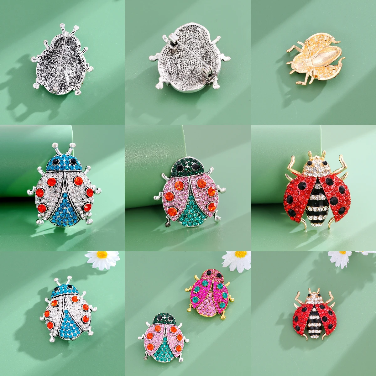 Cross border alloy diamond encrusted Beetle brooch, personalized, creative, fashionable cartoon insect pin accessory