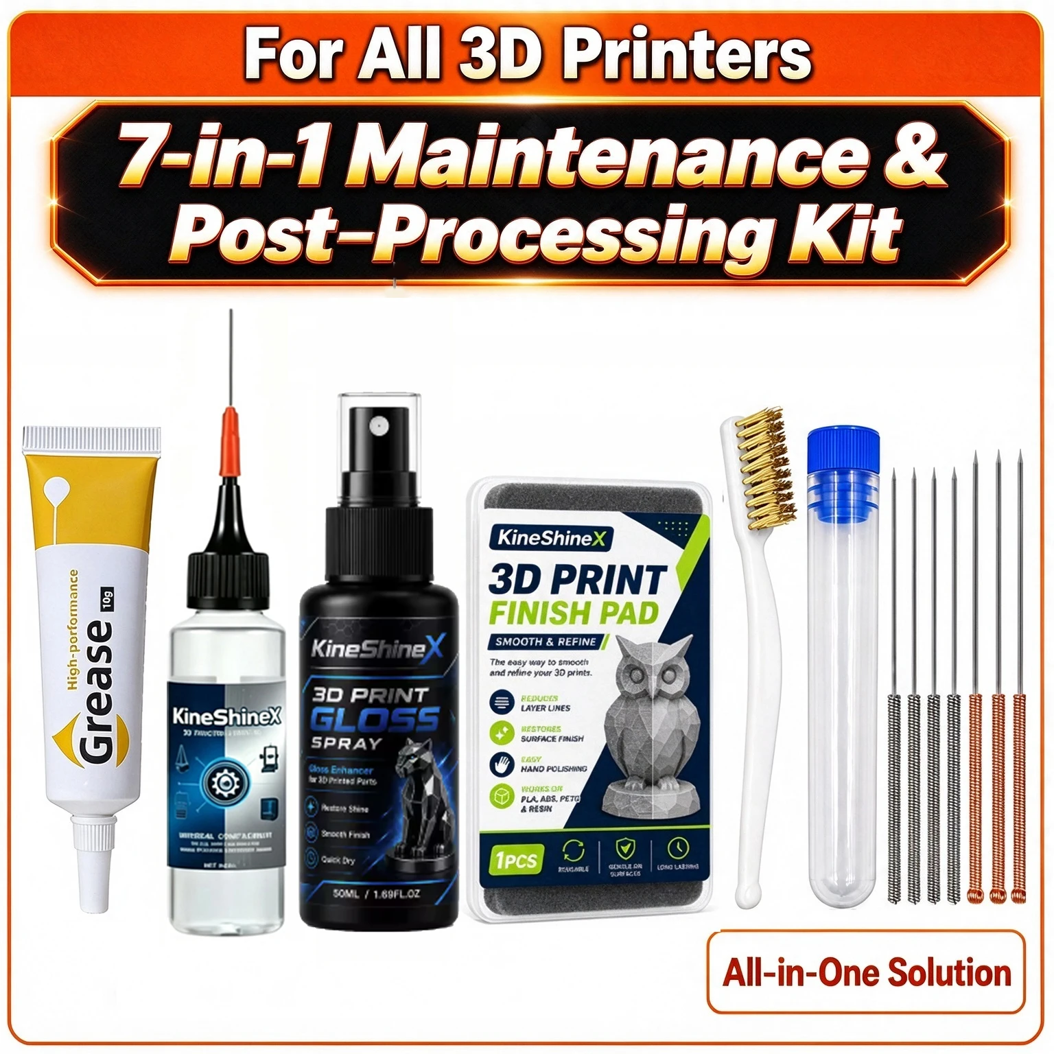 7 in 1 Maintenance Kit Lubricating Oil Grease Nozzle Cleaner Gloss Spray Finish Pad For Flashforge Bambu Lab FDM 3D Printer Part