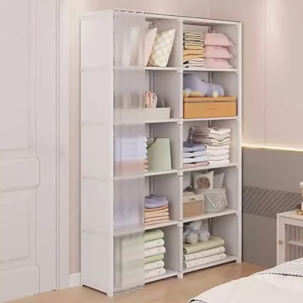 Dustproof Wardrobe Multilayer Storage Cabinet with Curtains Bedroom Furniture Large Capacity Wardrobes Simple Fcloset Organizer