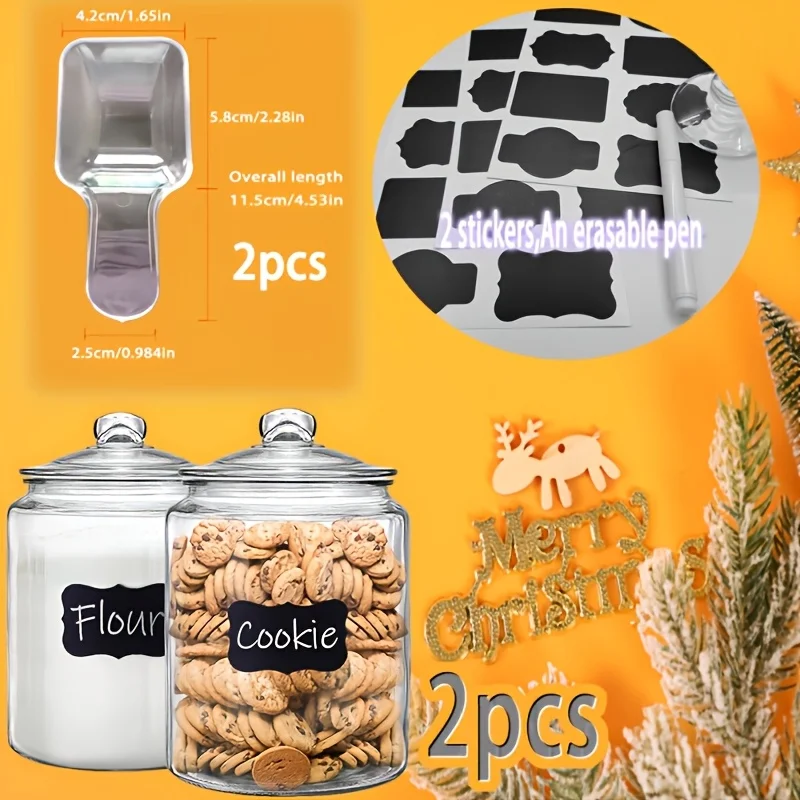 2pcs Glass Pantry Jar with Clamshell Lid for Pantry And Kitchen Countertops - Hand Washed, Reusable Round Container for Biscuits, Candy, Pasta - 1 Set Of 2pcs view 4