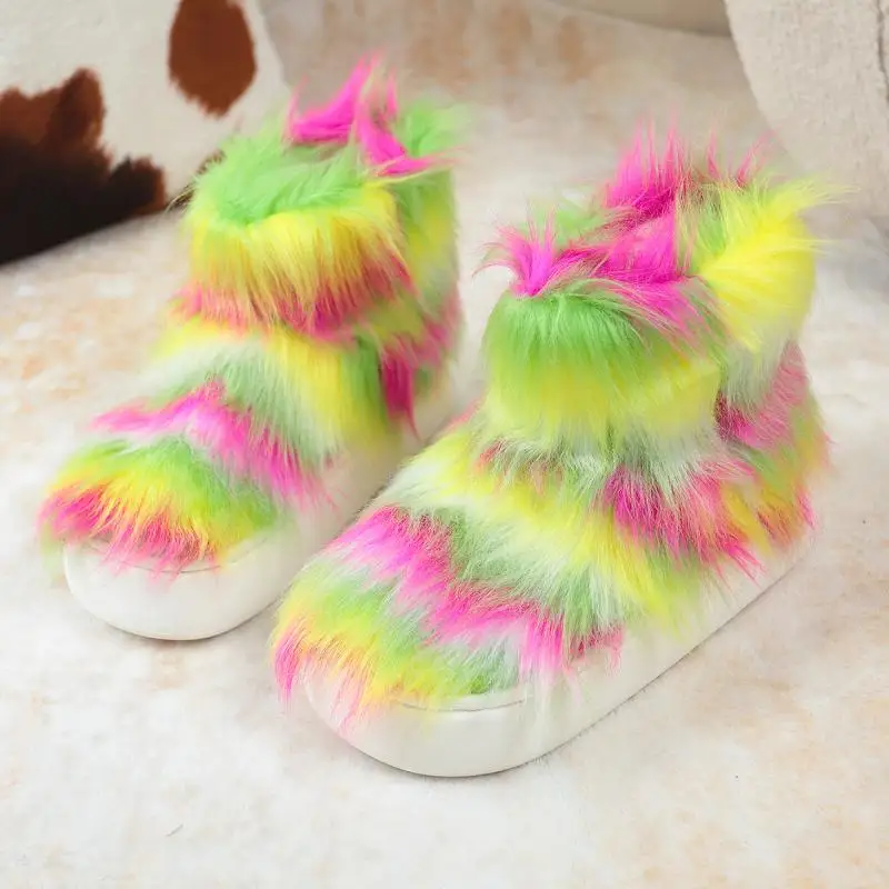 Candy Color Non Slip Soft Thicken Bottom Snow Boots Women Mix Color Long Plush Snow Boots Women 2025 Warm Faux Fur Outdoor Shoes