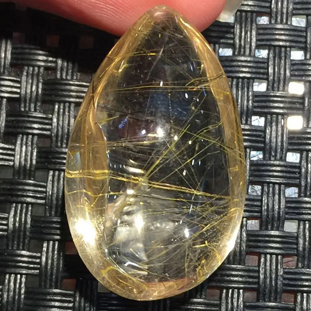 Jewelry Polished Pendant Healing Stone Natural Hair Crystal Yellow Hairstone Rutilated Quartz