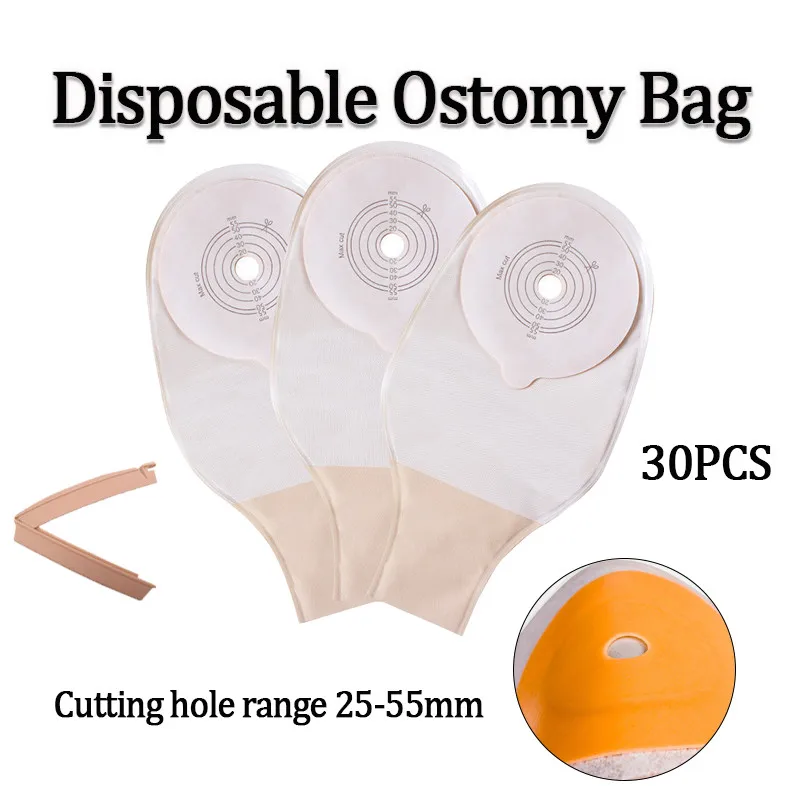 30Pcs Disposable One-Piece Ostomy Bag Hydrocolloid Chassis Colostomy Bag Non-woven Lining