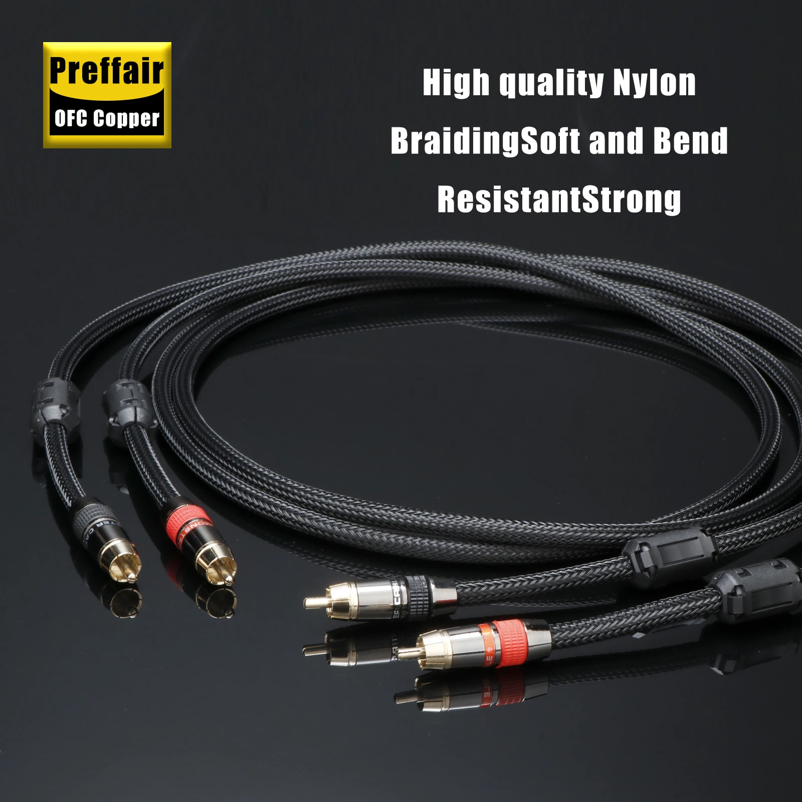 2RCA Cables Silver Plated Interconnect Audio Cable for Speaker Box HDTV TV DVD AMP