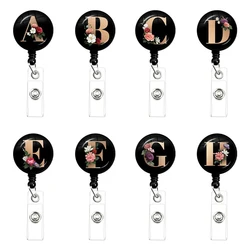Latest Nurse Doctor Black Badge Reel Retractable ID Badge Holder A-Z Round Glass Key Ring ID Name Card Office Supplies
