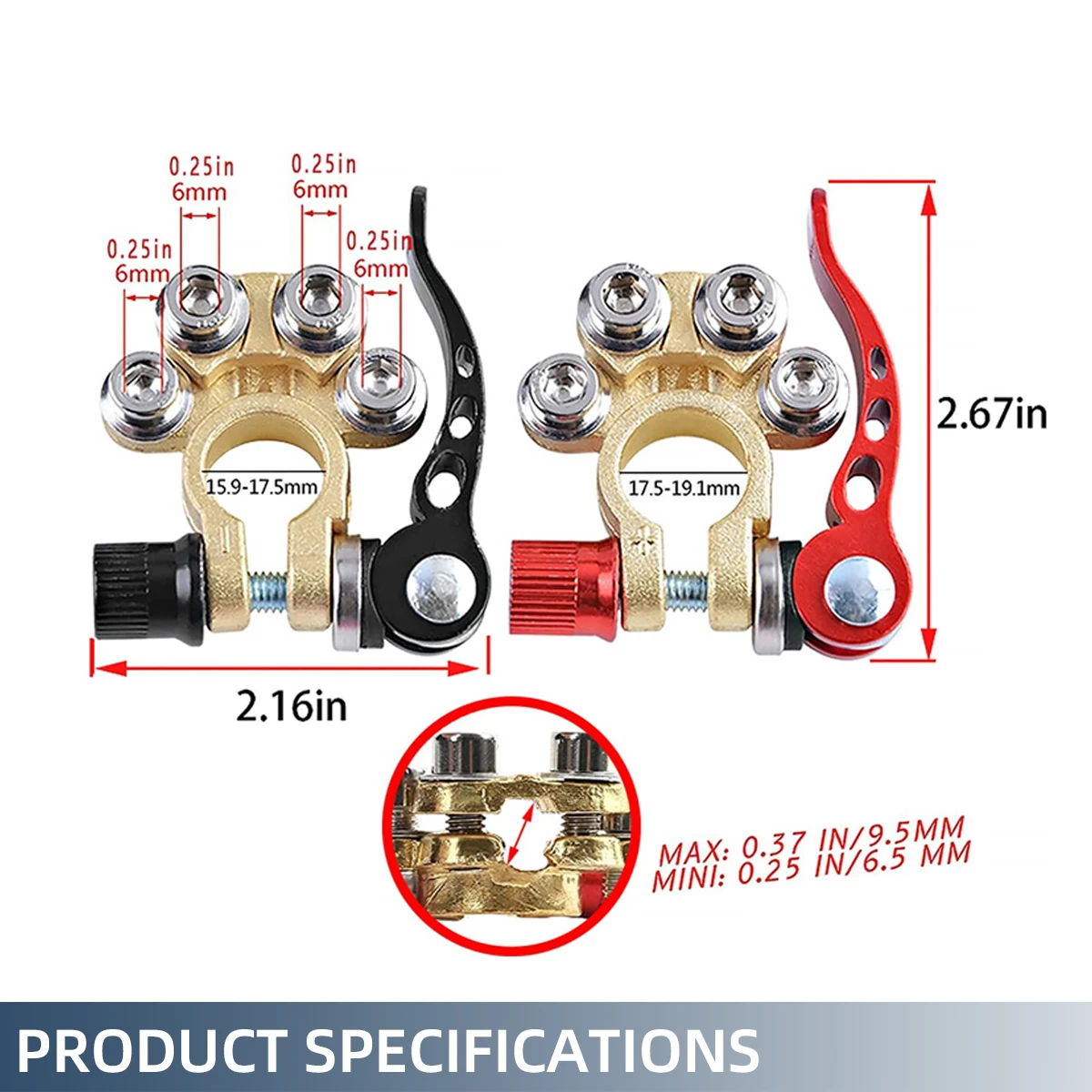 1 Pair Quick Release Battery Terminals Clamps Heavy 12V 24V Automotive Car Top Post Wire Cable Clamp Positive & Negative