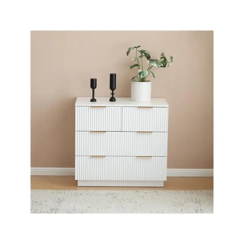 White Particle Board and Density Board Wavy Pattern 3-Level 4-Drawer Nightstand Cabinet