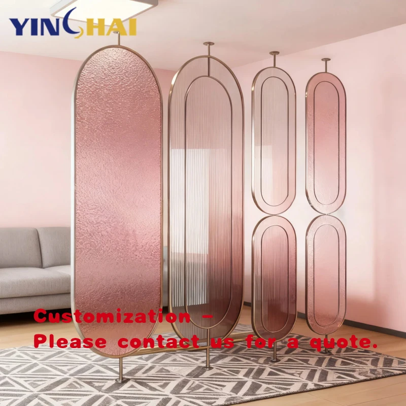 

Роскошная овальная перегородка из нержавеющей стали с стеклянными панелями для гостиной и спальни, вращающаяся.