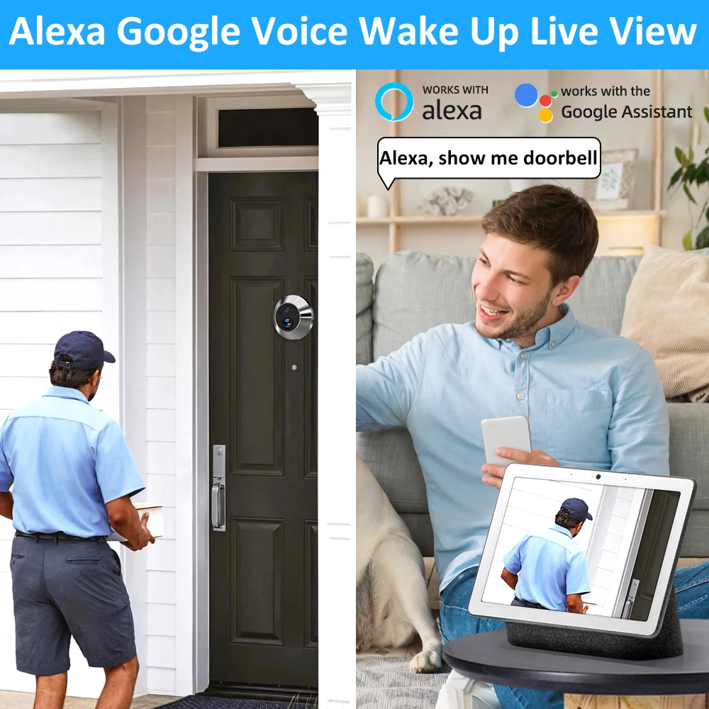 Mini Alexa Google Tuya Smart Life Wireless1080P Baterai Digital Lubang Bel Pintu Deteksi PIR Kamera Mata Ajaib Penglihatan Malam