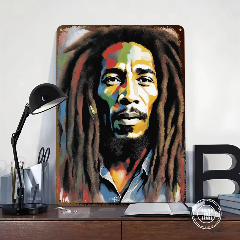 Bob Marley Portrait Colorful Personalized 3D Textured Metal Poster Wall Art Tinplate Sign for Decor Room Decoration At Home Men