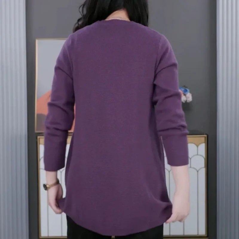 خريف جديد منتصف العمر المرأة عادية فضفاض محبوك قميص أنيق السيدات الأعلى