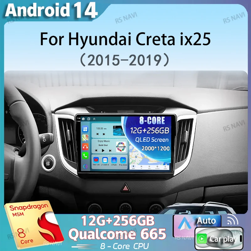 Android 14 Car Radio For Hyundai Creta ix25 2015 - 2019 Navigation Multimedia Player Stereo WiFi+4G DVD Video DSP BT Carplay DVD