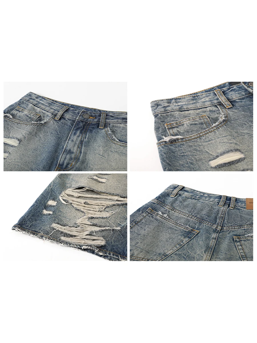 CHIC VEN Women Shorts Loose Blue Distressed Burr Edge Denim Shorts Wide Leg Short Jeans Female Pants Summer 2024