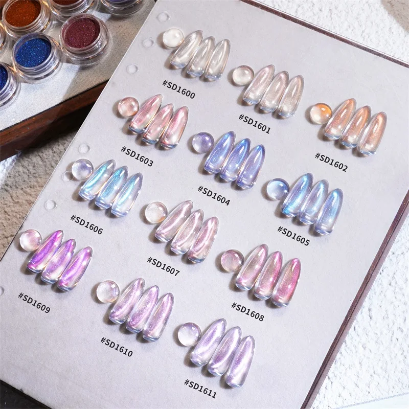 HNDO جديد 12 لون عين القط مسحوق مغناطيسي مسمار الفن بريق لطلاء الجل تصميم احترافي الصباغ فرك الغبار