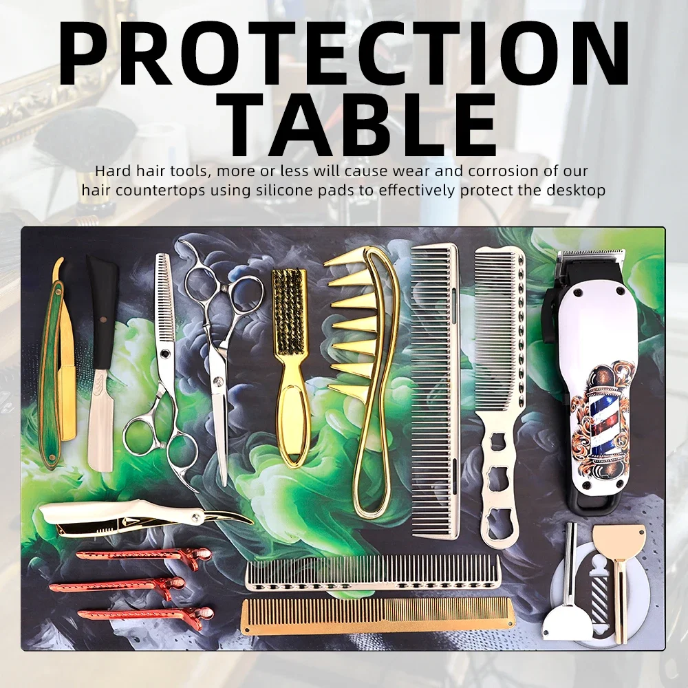 

Heat Resistant Anti Slip Styling Mat, Salon Desktop Organizer for Scissors Clipper Comb Barber Beauty Tools