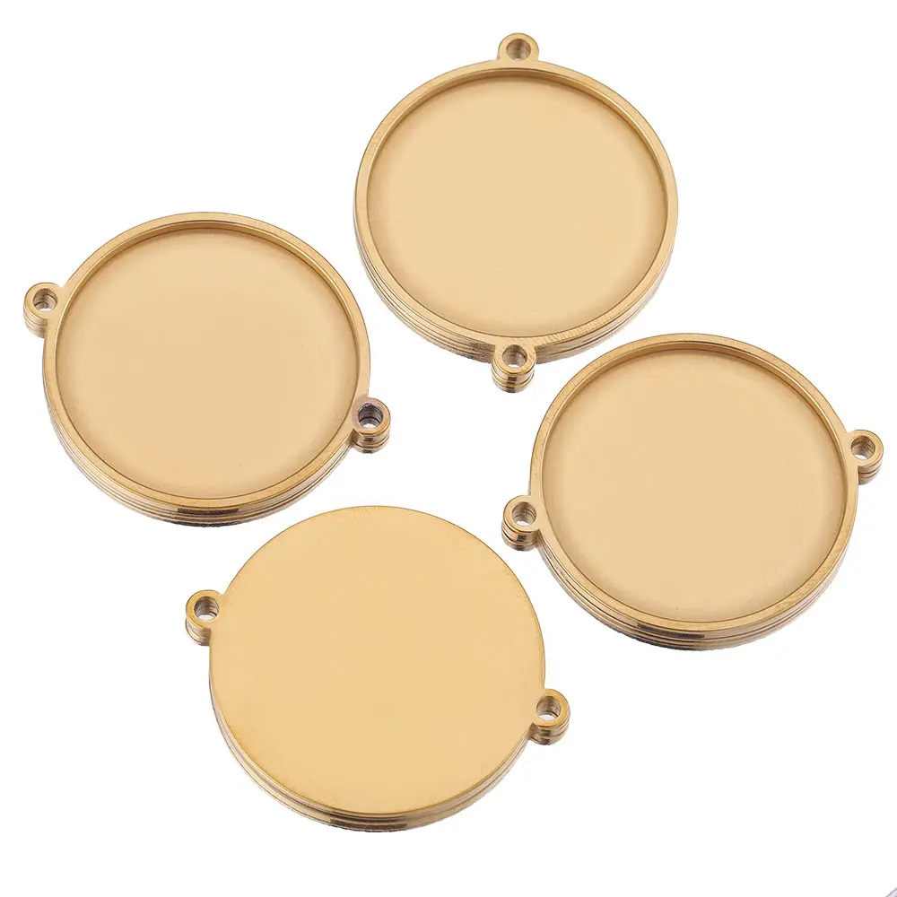 5pcs Fit 20 30mm Stainless Steel Resin Blank Cabochon Base Tray Setting Bezels Blank Two Double Holes Charm for Jewelry Making
