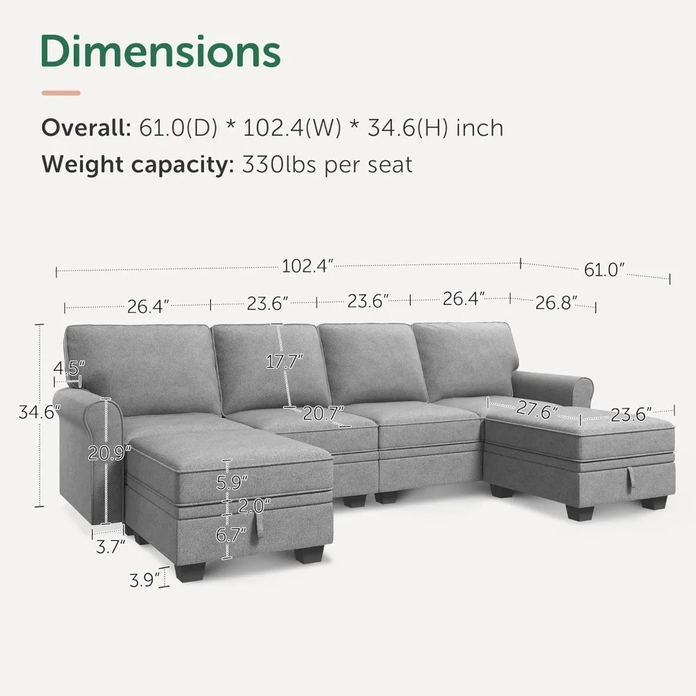 Sectional Couch with Storage Seat L Shaped Sectional Couch with Reversible Chaise Small Sectional Couches for Living Room