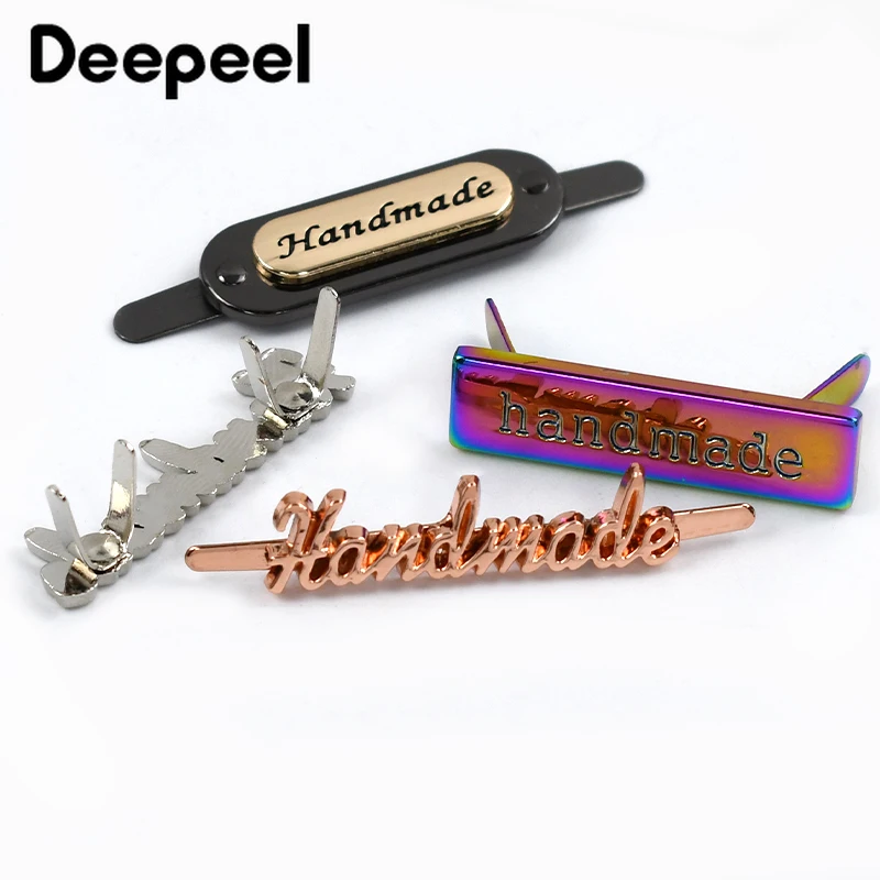 10Pcs Deepeel Handmade Metal Label Clasps Bag Handcraft Tags for Purse Decorative Buckles DIY Leather Craft Sewing Accessories