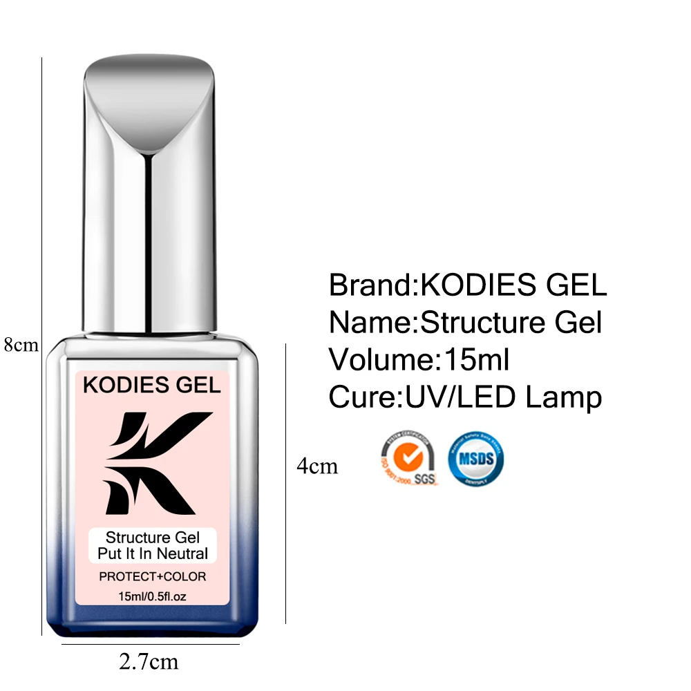 KODIES GEL Neutral Structure Gel Nail Polish 15ML Nude Soft Pink Semi Permanent UV Cure Rubber Base Coat Hybrid Nail Varnish Art