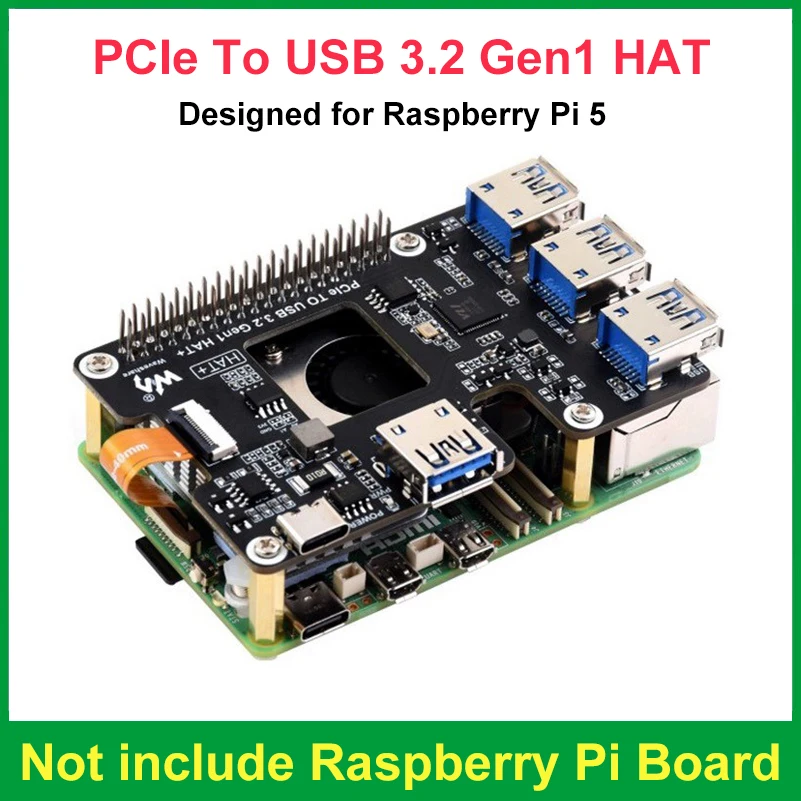 

Raspberry Pi 5 PCIe на USB 3,2 Gen1 HAT с 4 высокоскоростными USB-портами Plug And Play