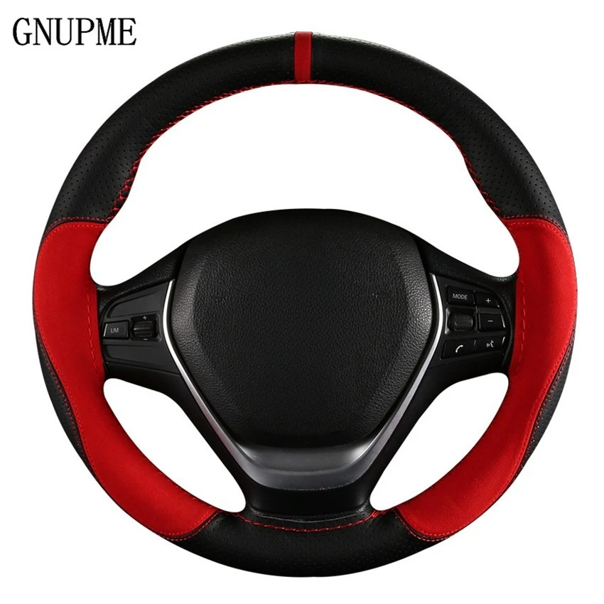 38cm Car Steering Wheel Cover Artificial Leather + Suede Leather Steering Wheel Cover Soft Anti slip Braid With Needles Thread